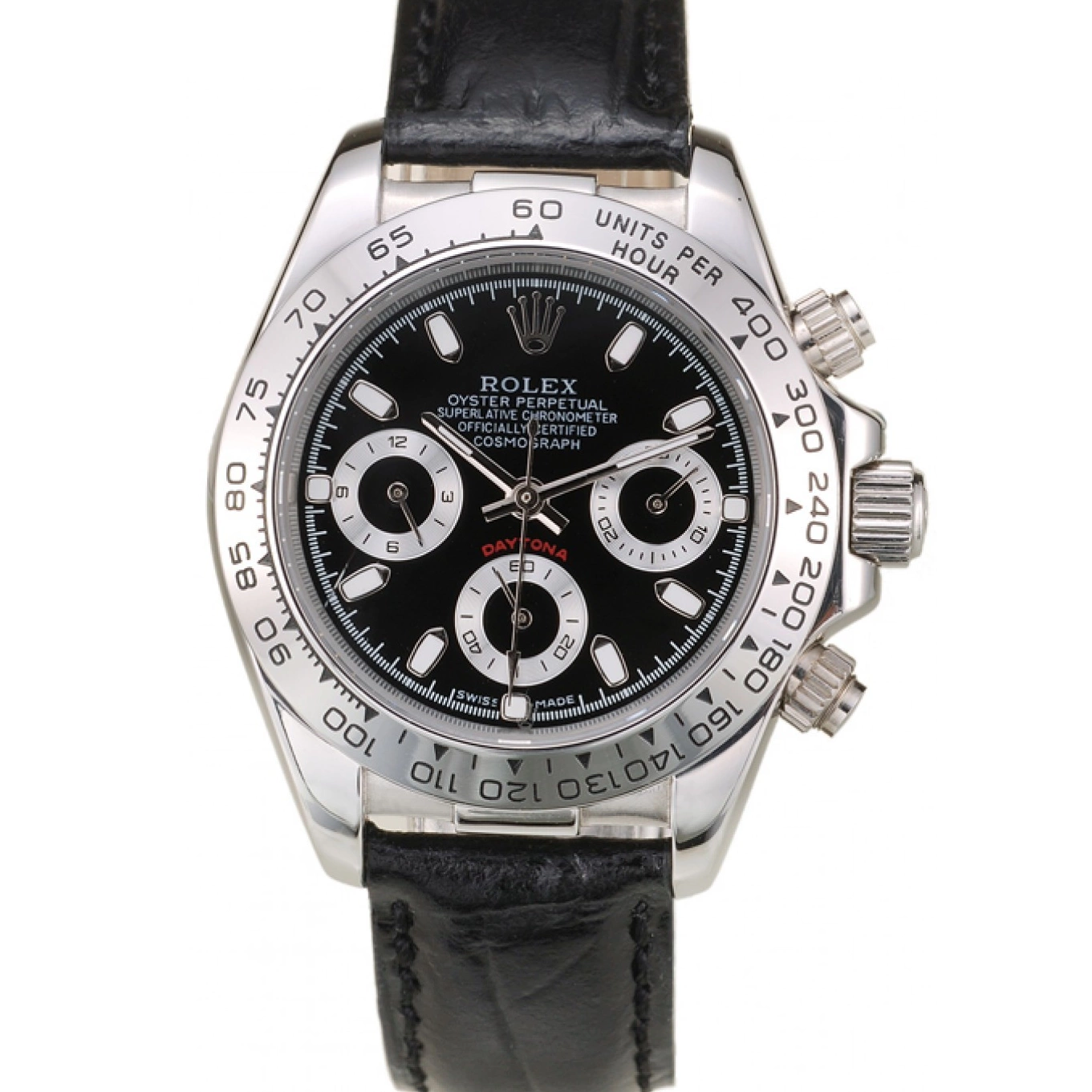 Aaa replica watch Leather Tachymeter Lady Black Stainless Strap Case Dial Steel Daytona Black Rolex 0616